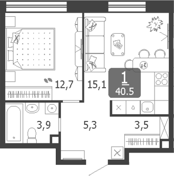 2-комн., 40.5 м², 10/19 этаж, ЖК «Шагал»