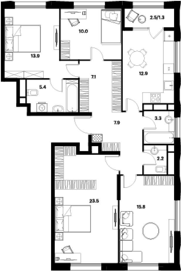 4+ комнаты, 102 м², 22/22 этаж, ЖК «АЛИА»
