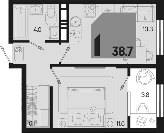 1-комн. квартира, 34.9 м² в ЖК Первое место — фото 2