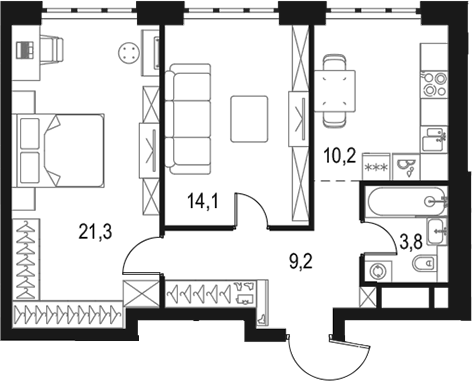 2-комн., 58.6 м², 19/50 этаж, ЖК «Левел Южнопортовая»