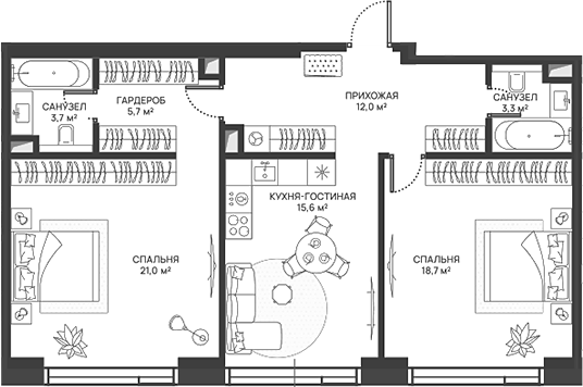 3-комн., 80 м², 39/52 этаж, ЖК «СВЕТ»