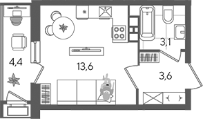 Студия квартира, 20.3 м² в ЖК Рекорд — фото 2
