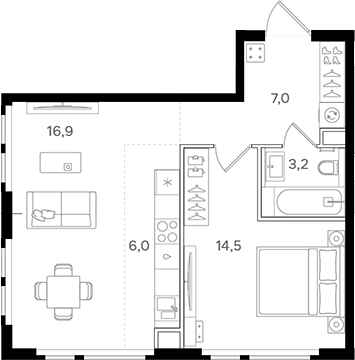 2-комн., 47.6 м², 20/25 этаж, ЖК «НАЗАРЕ»