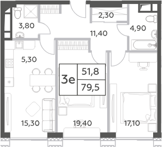 3-комн., 79.5 м², 20/52 этаж, ЖК «Will Towers»