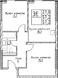 3-комн., 57.2 м², 12/29 этаж, ЖК «Наметкин Тауэр»
