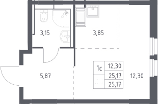 Студия, 25.17 м², 19/25 этаж, ЖК «Большое Путилково»