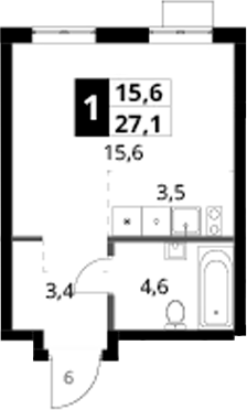 Студия, 27.1 м², 14/16 этаж, ЖК «1-й Ясеневский»
