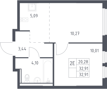 2-комн., 32.91 м², 17/17 этаж, ЖК «Пригород Лесное»