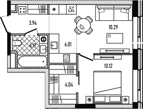2-комн., 38.57 м², 12/33 этаж, ЖК «Репаблик»