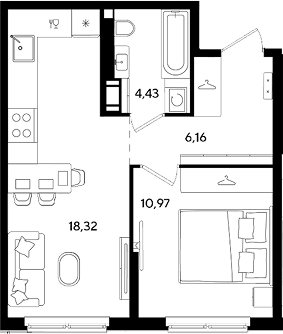2-комн., 39.88 м², 8/8 этаж, ЖК «Парк Победы 3»