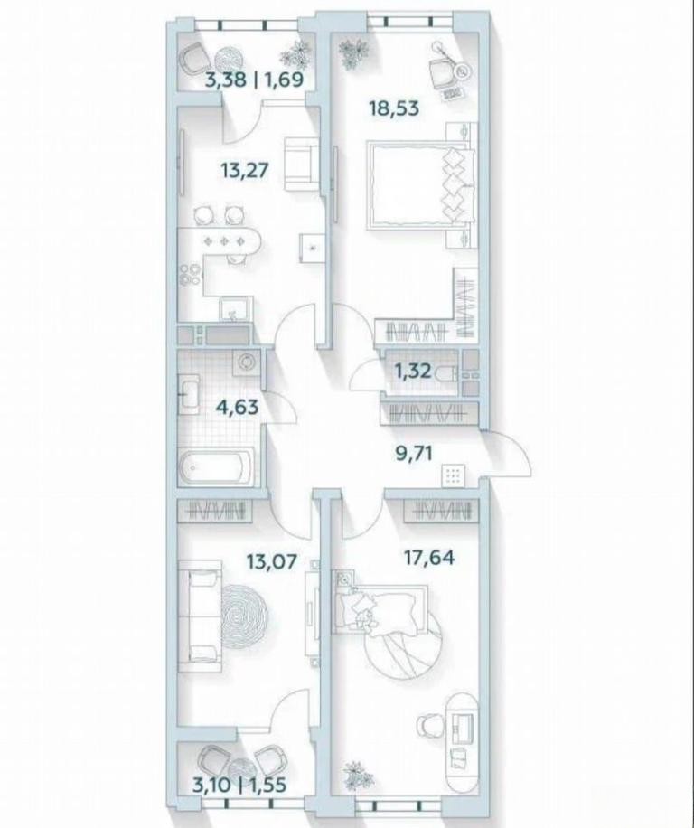 3-комн. квартира, 81.4 м² — фото 3