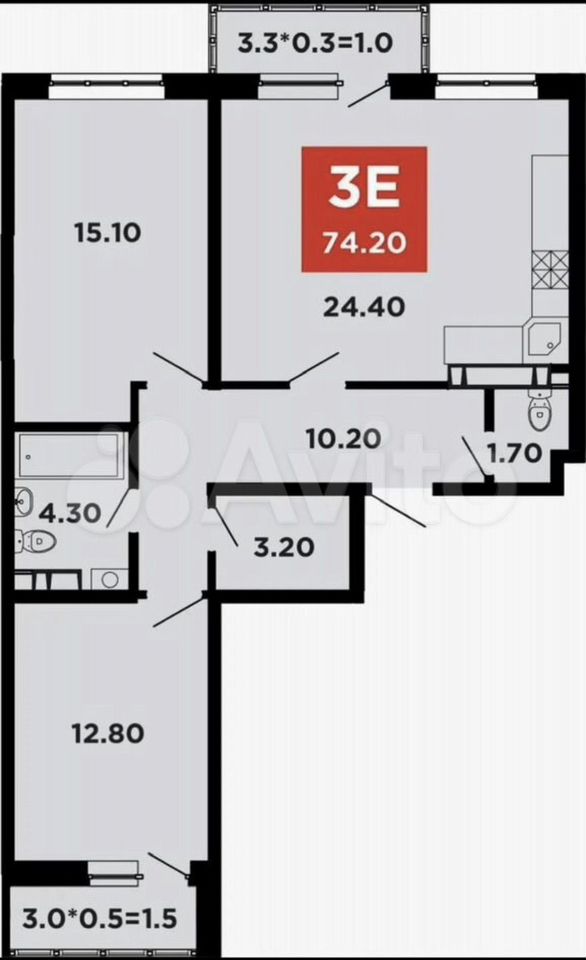 3-комн., 74.2 м², 11/20 этаж, ЖК «Лето» — фото 3