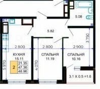 2-комн., 49 м², 6/24 этаж, ЖК «Лучший» — фото 2