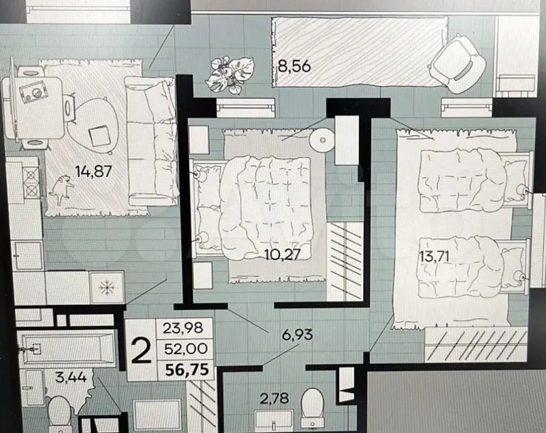 2-комн. квартира, 56.8 м² в ЖК Лето — фото 2