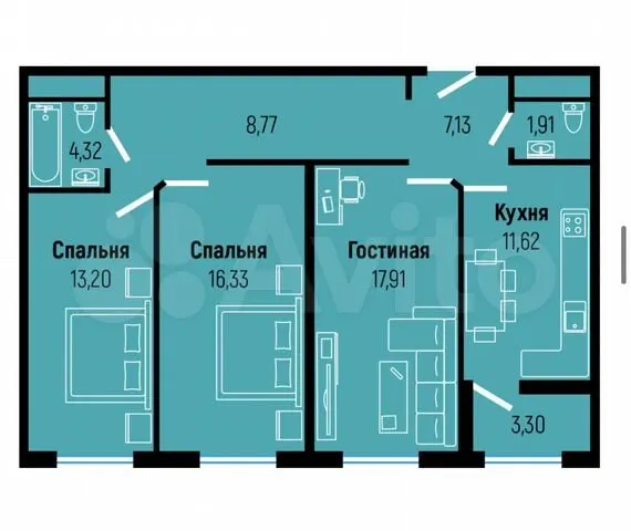 3-комн. квартира
