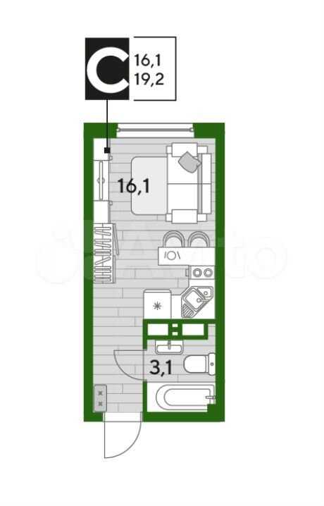 1-комн. квартира, 19.2 м² в ЖК Лето — фото 2