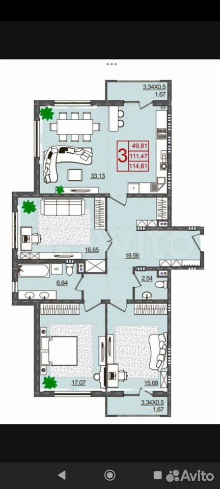 3-комн., 120 м², 2/3 этаж, ЖК «Италия» — фото 4